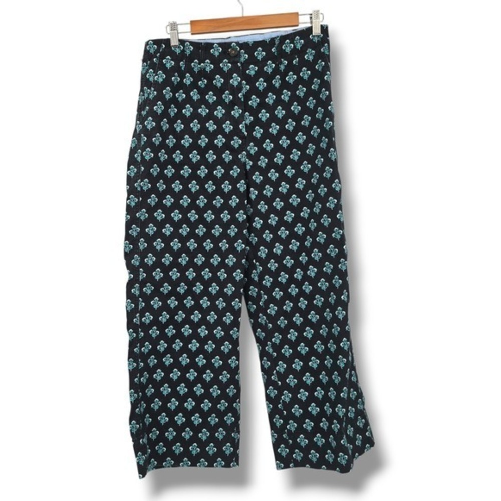 Crown & Ivy Womens Floral Print Cropped Pants Black Teal Modern Casual Trousers